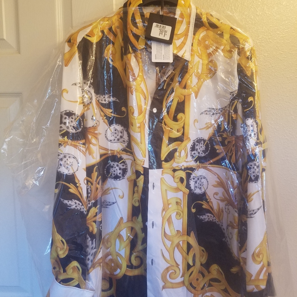 Authentic Versace Baroque Acanthus Printed Long Silk Sport shirt size 42